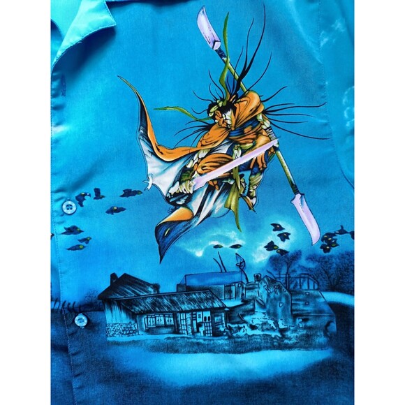 Japanese Anime Shirt Mens Large Button Blue Short Sleeve - Picture 3 of 11
